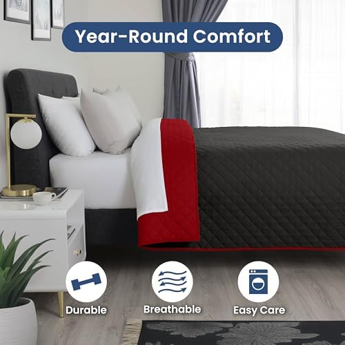 Martex Reversible Coverlet - Queen Size Bedspread - EbonyRed