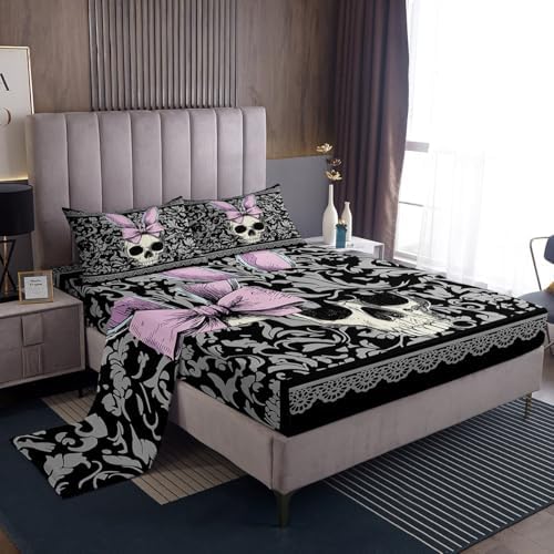 Homewish Black Grey Damask Bedding Set Twin Size 3Pcs