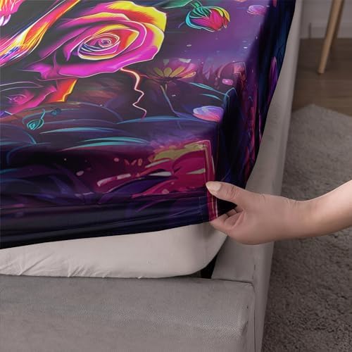 AILONEN Skull Print Fitted Sheet Set Twin XL