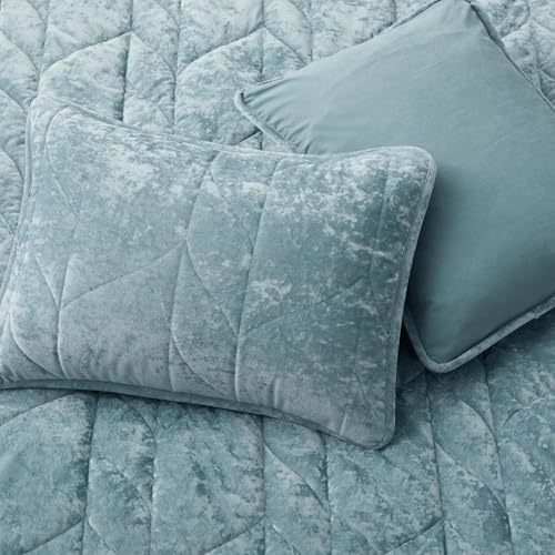 Oli Anderson Velvet Quilt Set Queen Size - Ash Blue 3PCS