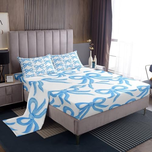 Erosebridal Girls Bow Sheet Set Blue Fantasy Full Size