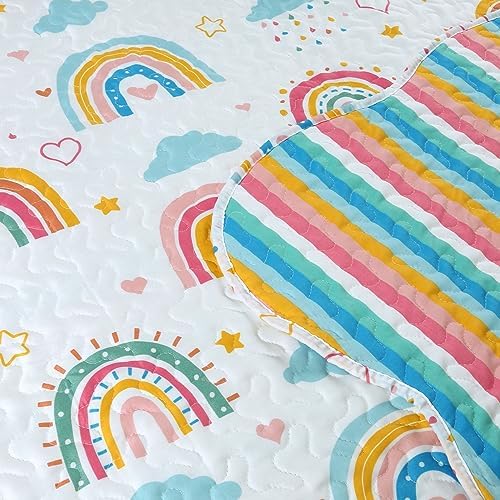 MarCielo Kids Rainbow Quilt Set Throw Blanket