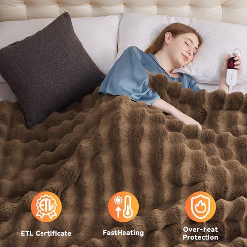 Anysay Heated Blanket Throw 6 Hours Auto-Off 10 Heat Levels Brown