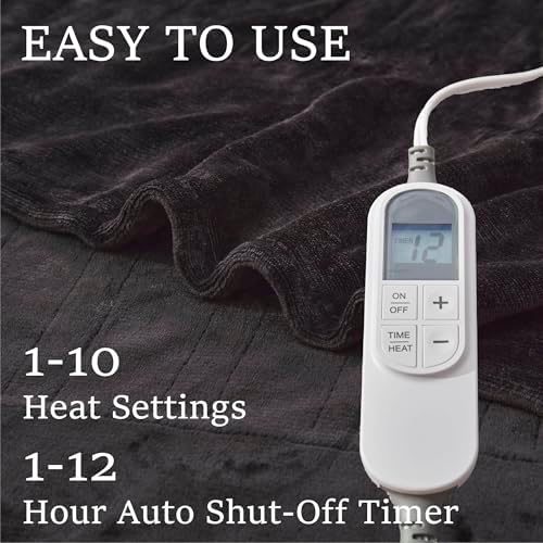 DOWNCOOL Heated Throw Blanket with 10 Heat Settings and 12 Hour Timer