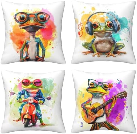 Colorful Frog Pillow Covers Set of 4