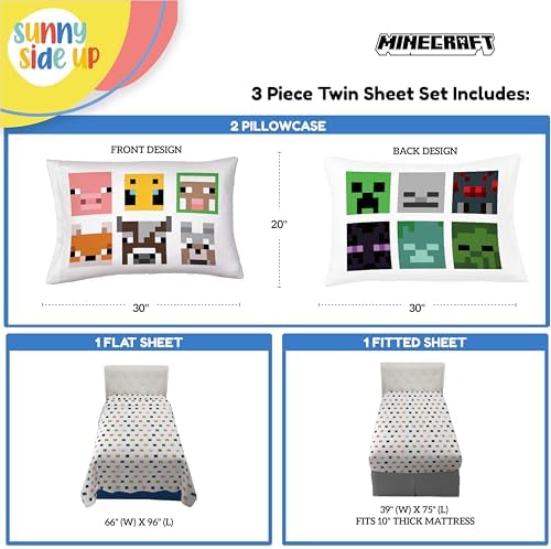 Sunny Side Up Minecraft Creeper Animals Twin Sheet Set 3 Piece