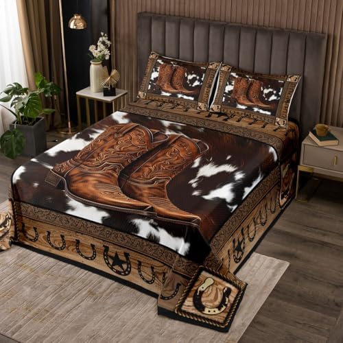 Manfei Western Cowboy Bedspread King Size Set