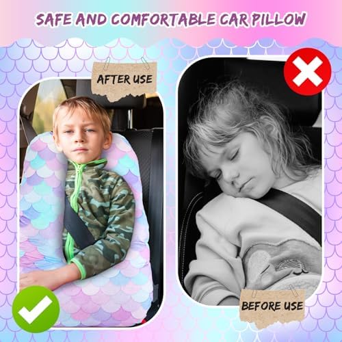 Cinnvoice 28x18 Inch Travel Pillow with Mermaid Design for Kids Adults