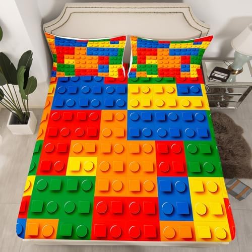 Erosebridal 3D Rainbow Bricks Bed Sheet Set