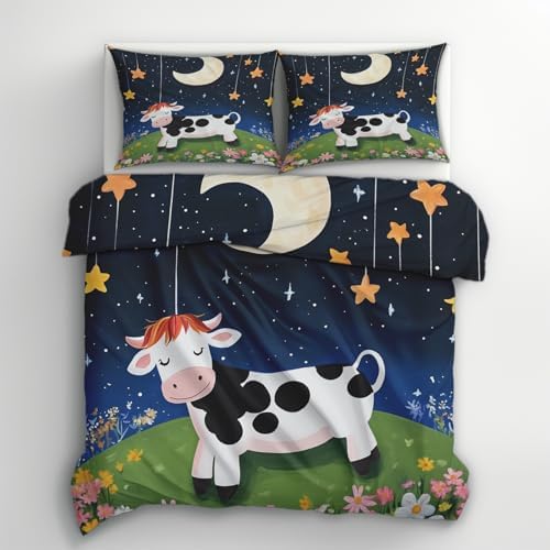 Twin Duvet Cover Kids Cow Pattern Bedding Set 3 Piece