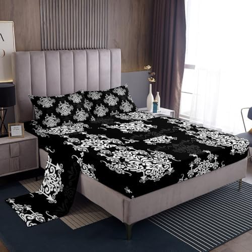 Homewish Luxury Damask Bed Sheets Full Size