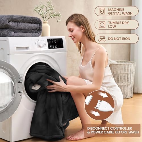 PTQ Heated Throw Blanket 50x60 - 6 Heating Levels Auto Shut Off Machine Washable