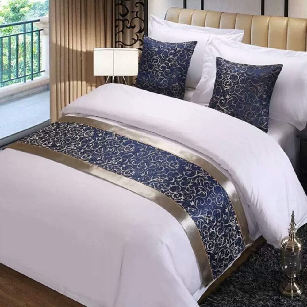 Twelve Luxury Blue Bedding Runner with Silver Jacquard Design 1