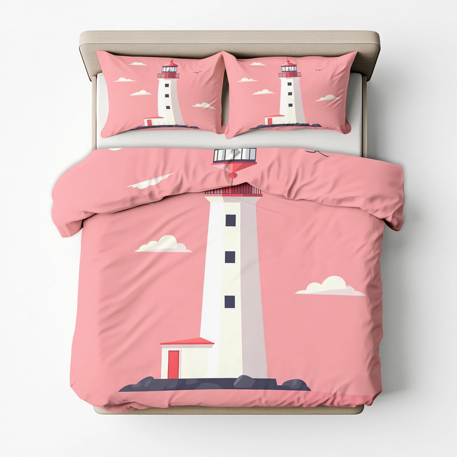 King Duvet Cover Kids Lighthouse - Nautical Pattern 3 Piece Bed Set