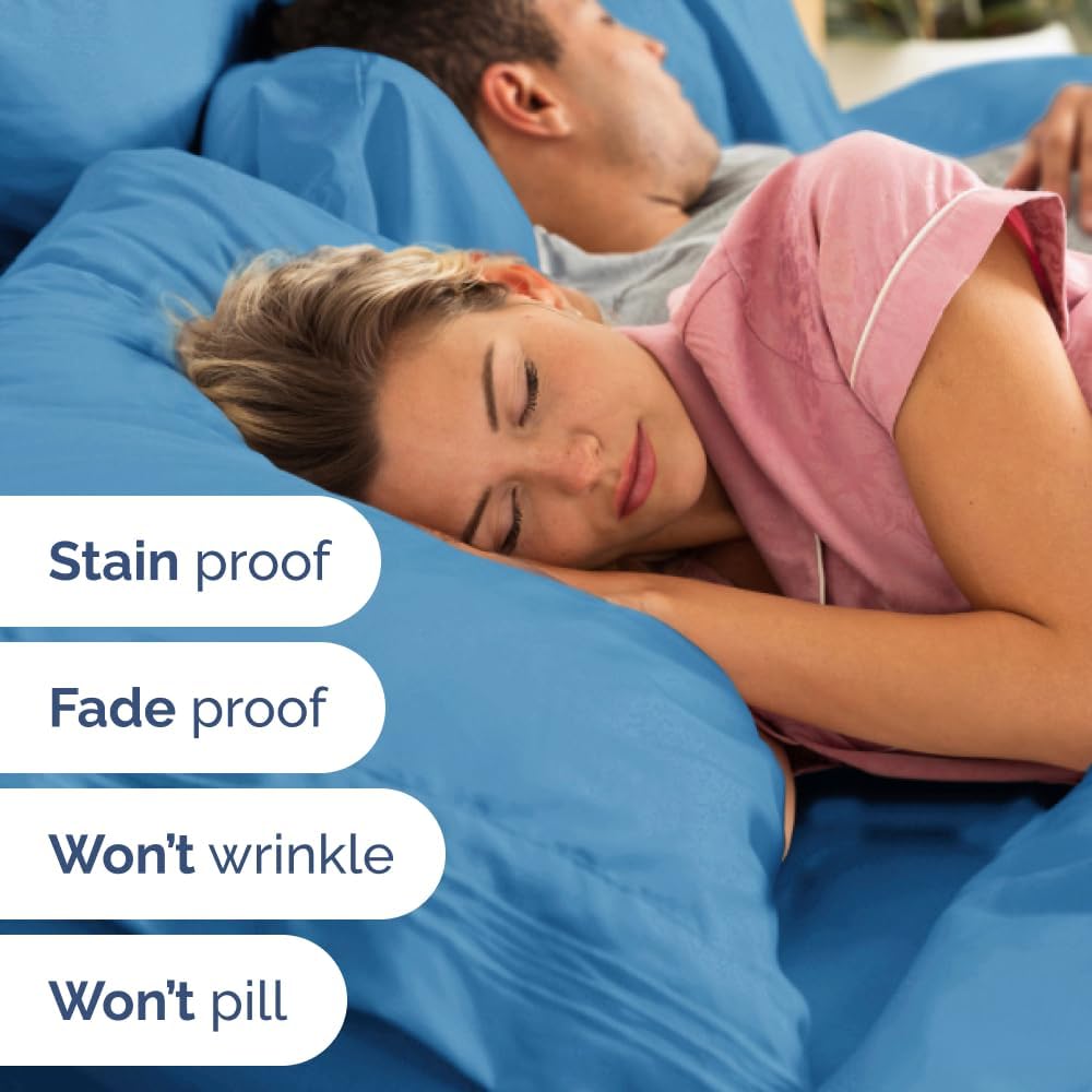 Wrap Around Dust Ruffle Bed Skirt 2 Pillowcases Bundle in Denim Blue