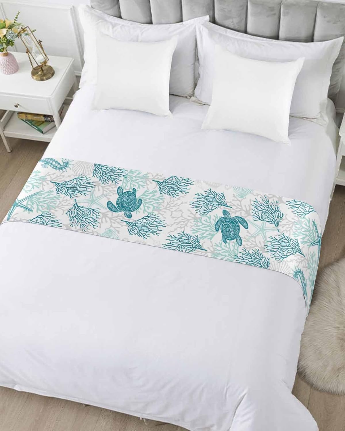 Homechoid Turquoise Coastal Bed Runner for FullQueen Size Bed