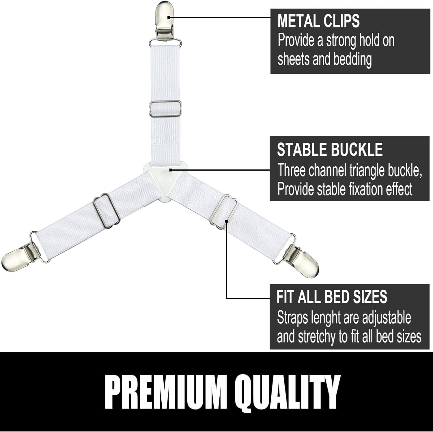 Tuyeabc Bed Sheet Straps 4 Pack White Adjustable