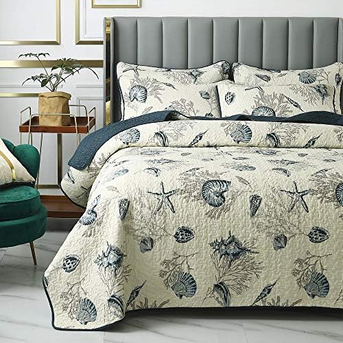 Brandream Queen Size Blue Ocean Quilt Set 3-Piece