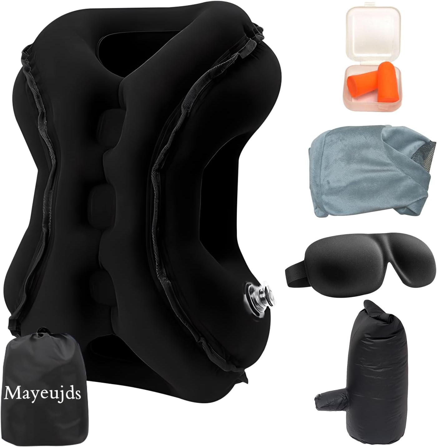 Inflatable Travel Pillow with Eye Mask and Earplugs