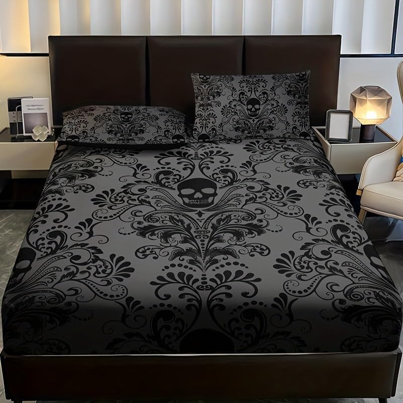 Black Skull Fitted Sheet Set - 3 Pieces