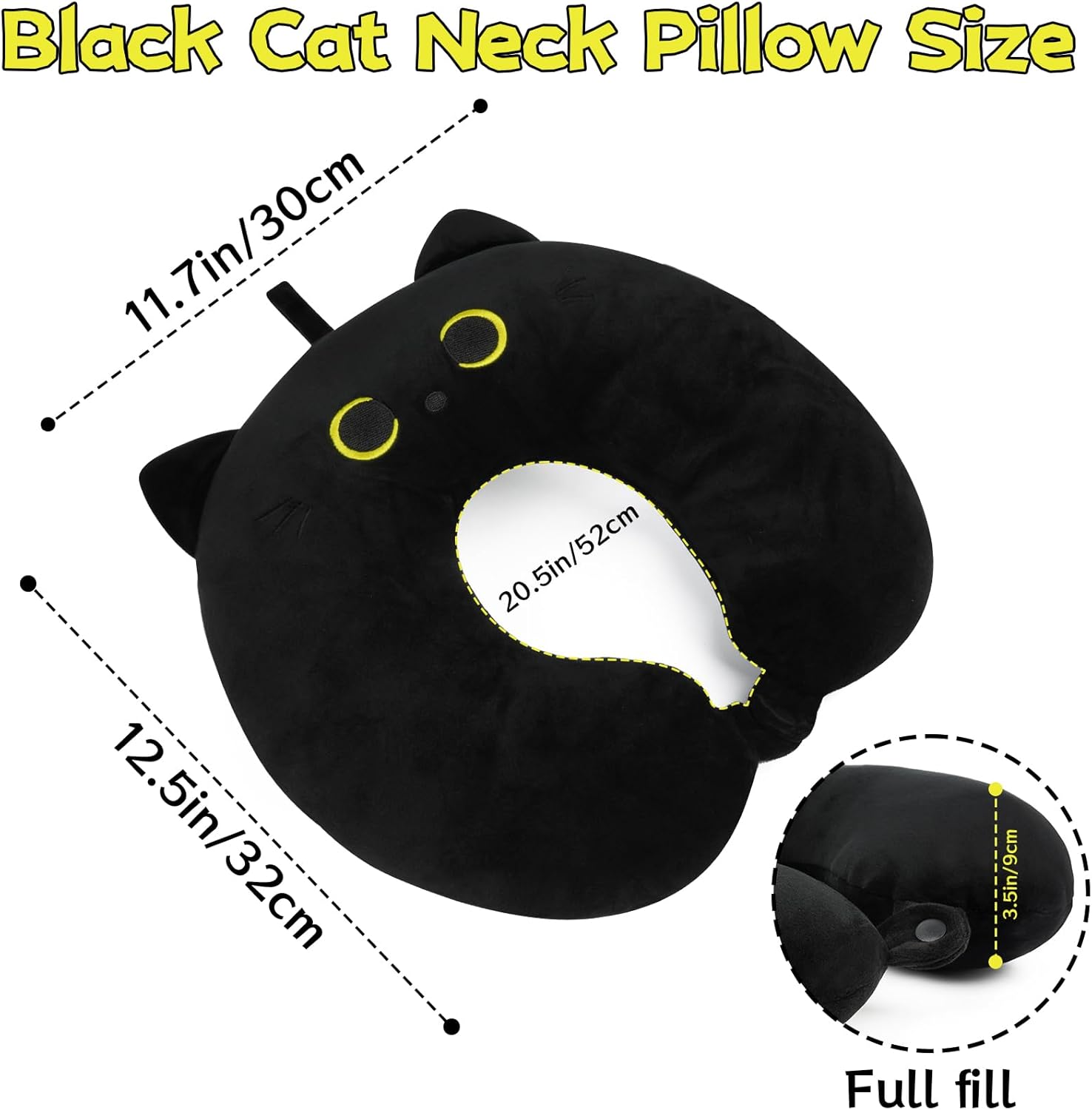 Kids Travel Pillow with Black Cat Design