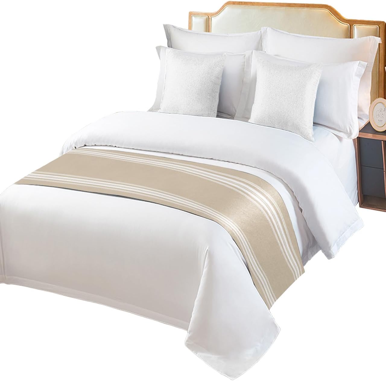 Ldtrchee Cal King Bed Runner Beige Striped Satin Scarf Throws
