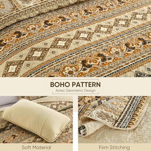 Drucon Boho Aztec Quilt Set 3 Pieces Dark Brown