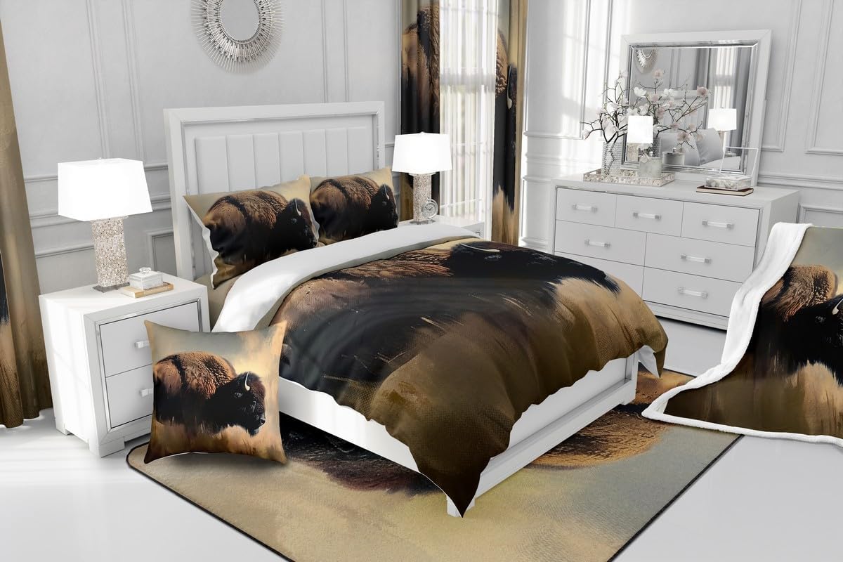 Feelyou 3D Buffalo Coverlet Set Twin Size Kids Bedspread