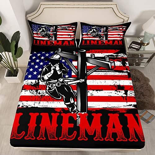 Erosebridal Vintage American Flag Fitted Sheet Set