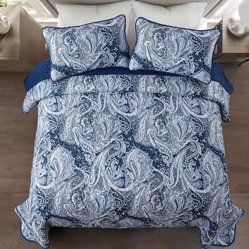 DJY Navy Paisley Quilt Set California King Size