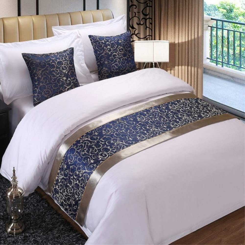 Twelve Luxury Blue Bedding Runner with Silver Jacquard Design 1