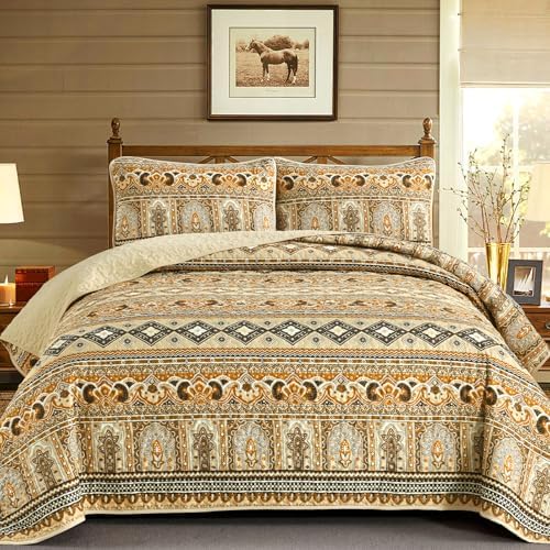 Drucon Boho Aztec Quilt Set 3 Pieces Dark Brown