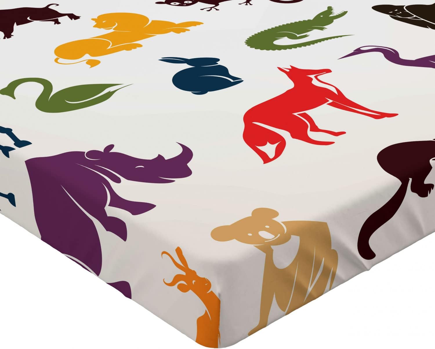 Ambesonne Zoo Fitted Sheet - Cartoon Animal Print Twin Size