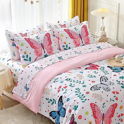 Girls Butterfly Comforter Set 7 Piece Full Size