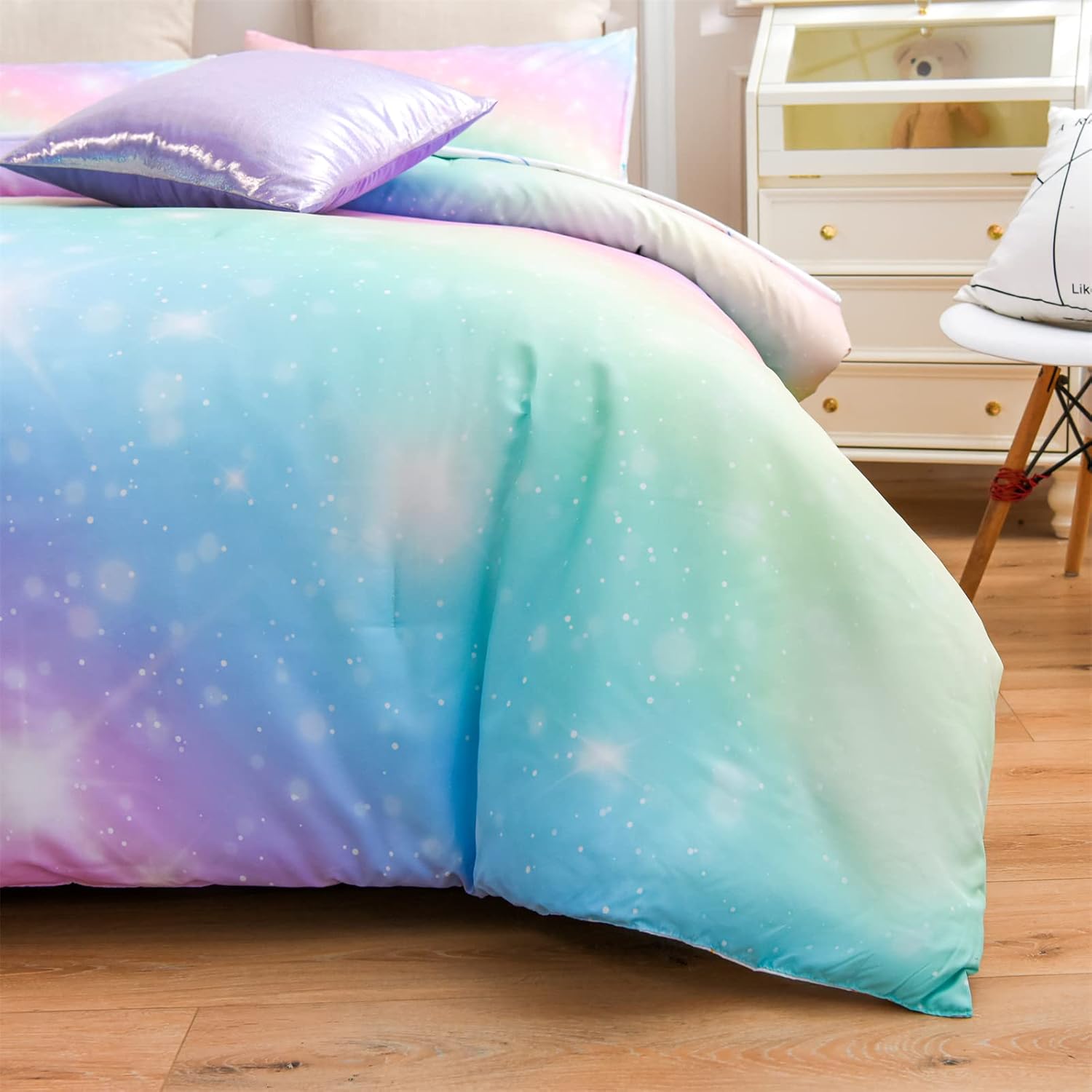 A Nice Night 6Pcs Gradient Glitter Comforter Set for Girls