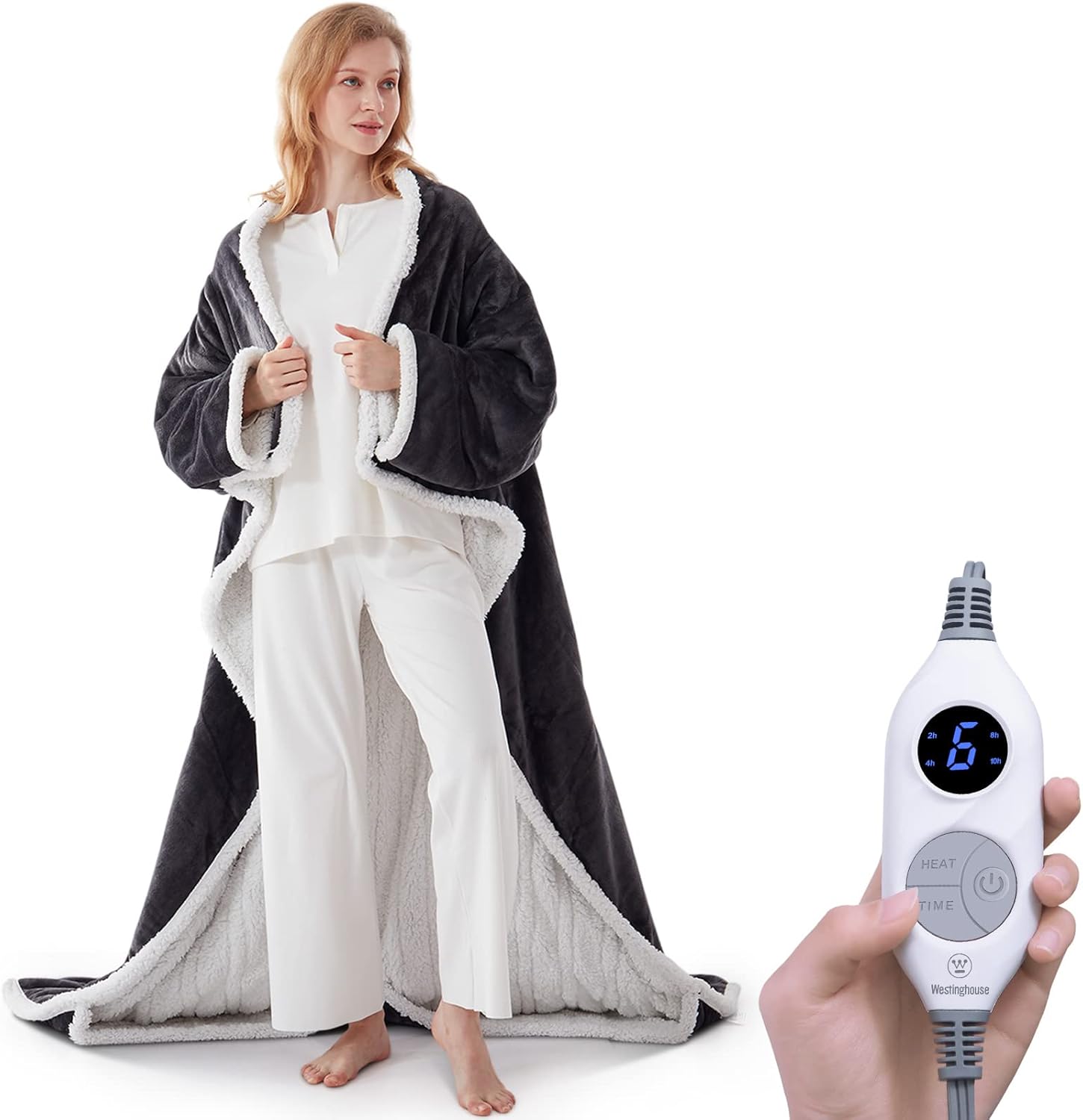Westinghouse Heated Snuggle Throw Blanket with Sleeves and Foot Pocket 1