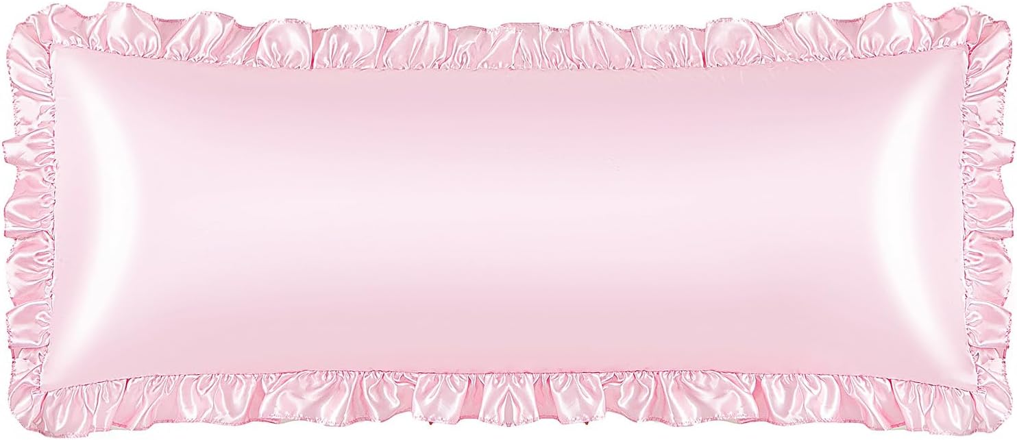 Ruffle Satin Pillowcase for Hair Skin Blush Pink 20x54 Inches
