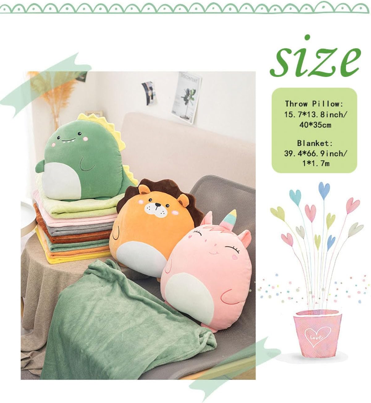 SMIUPIN Flannel Unicorn Pillow and Blanket Set