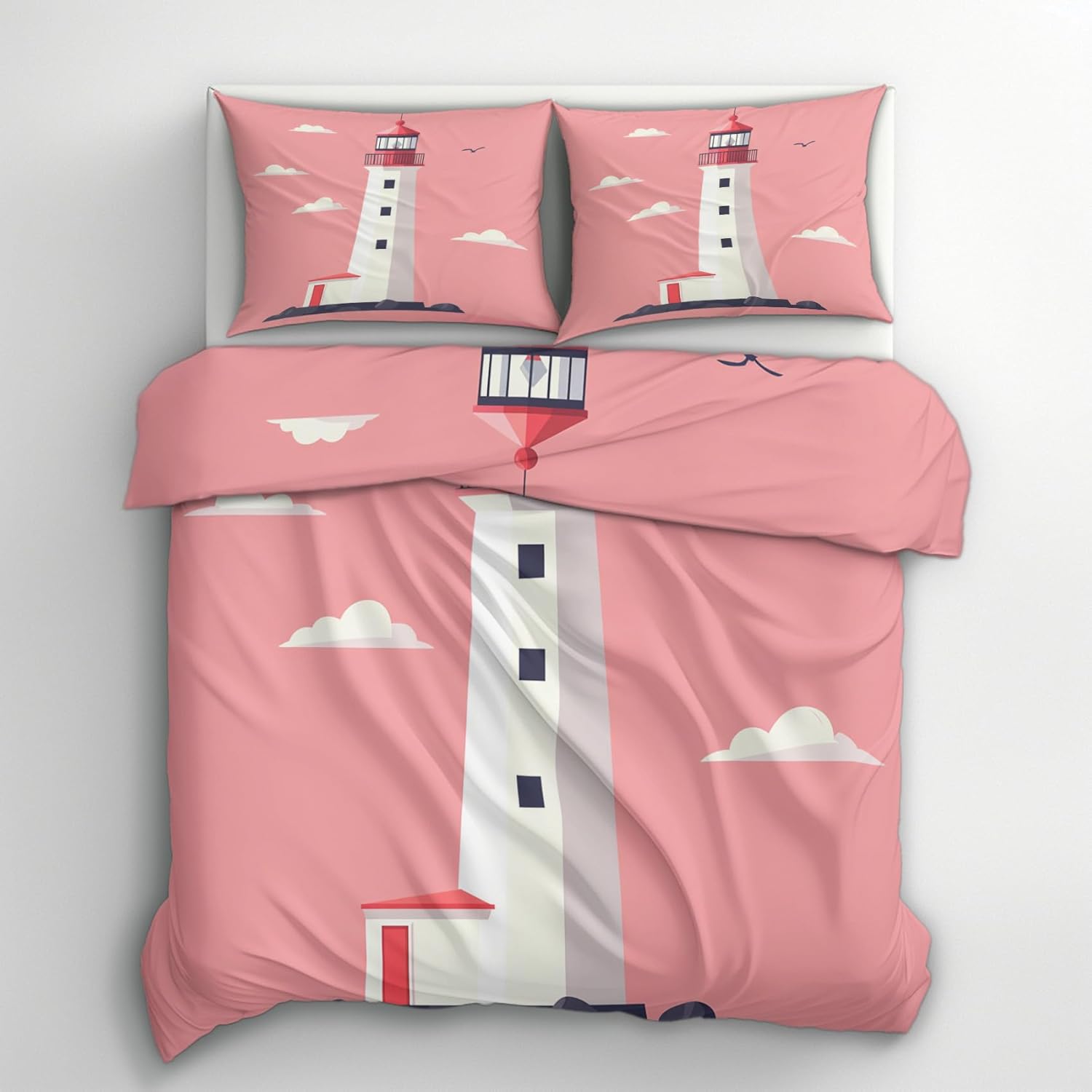 King Duvet Cover Kids Lighthouse - Nautical Pattern 3 Piece Bed Set
