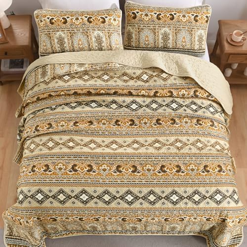 Drucon Boho Aztec Quilt Set 3 Pieces Dark Brown