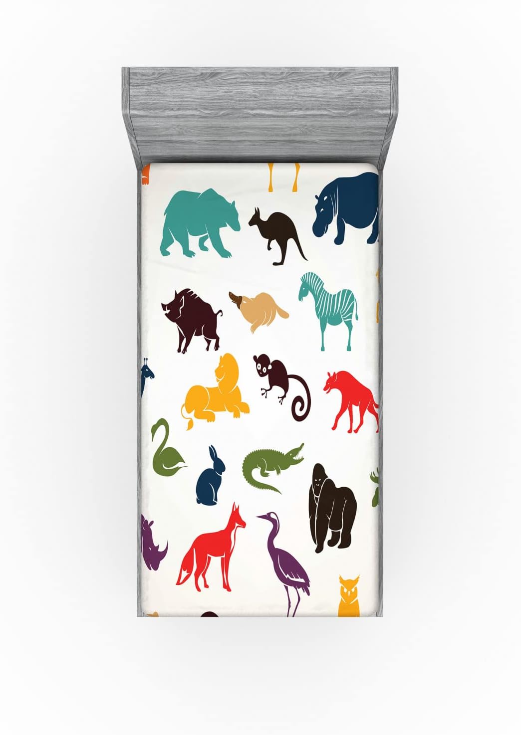 Ambesonne Zoo Fitted Sheet - Cartoon Animal Print Twin Size
