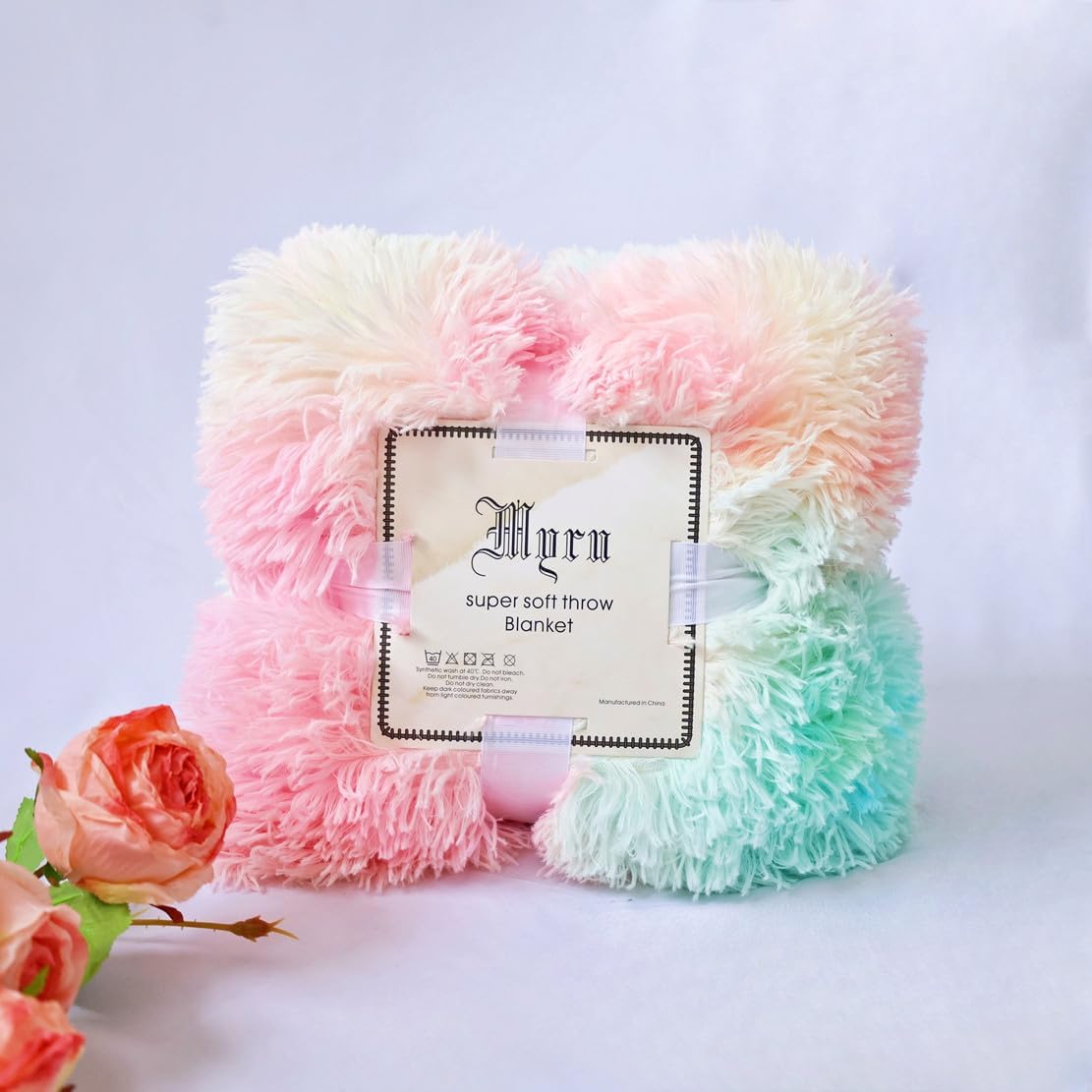 MYRU Plush Rainbow Throw Blanket 51x63 Inches