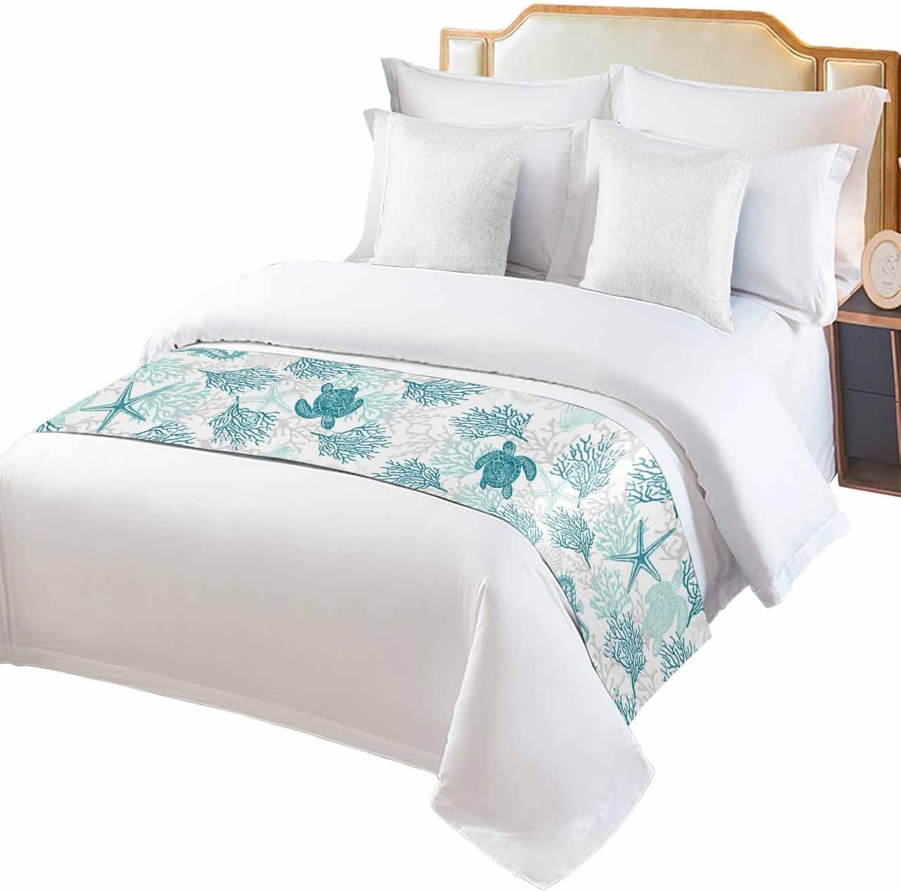 Homechoid Turquoise Coastal Bed Runner for FullQueen Size Bed