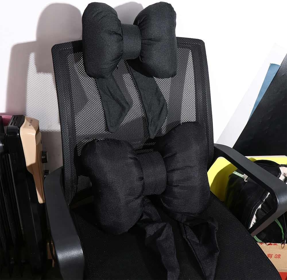 Linen Bow Car Headrest Pillow for Adults and Kids Black