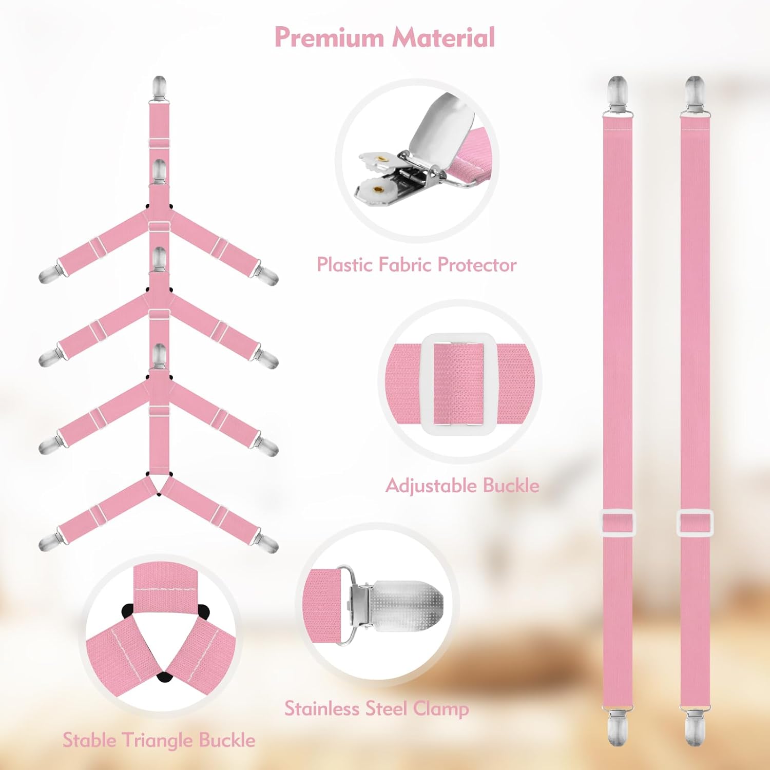 Eiruseed Sheet Holder Straps 42 Pcs Pink