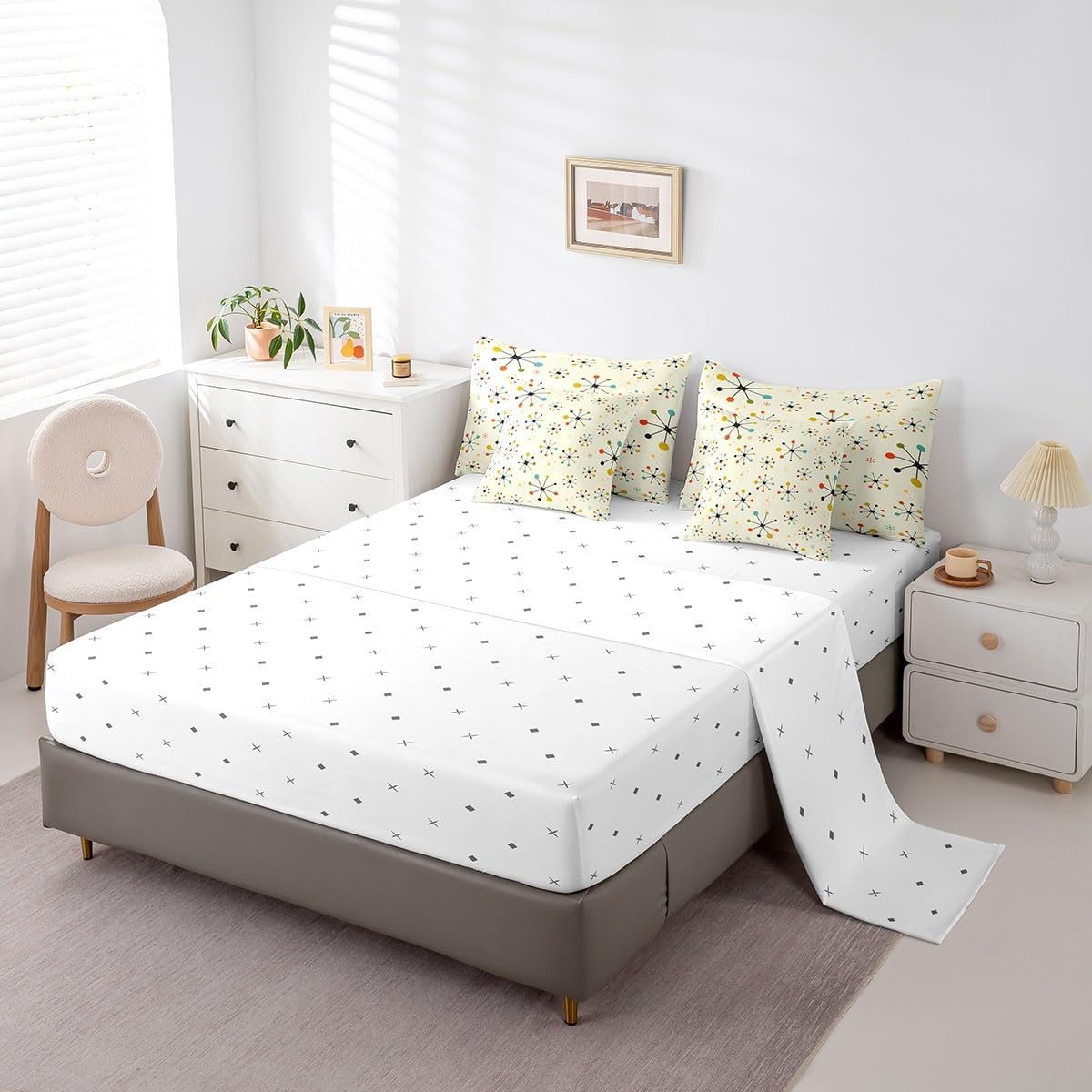 Modern Mid Century Bedding Set 7pcs Retro Comforter Set
