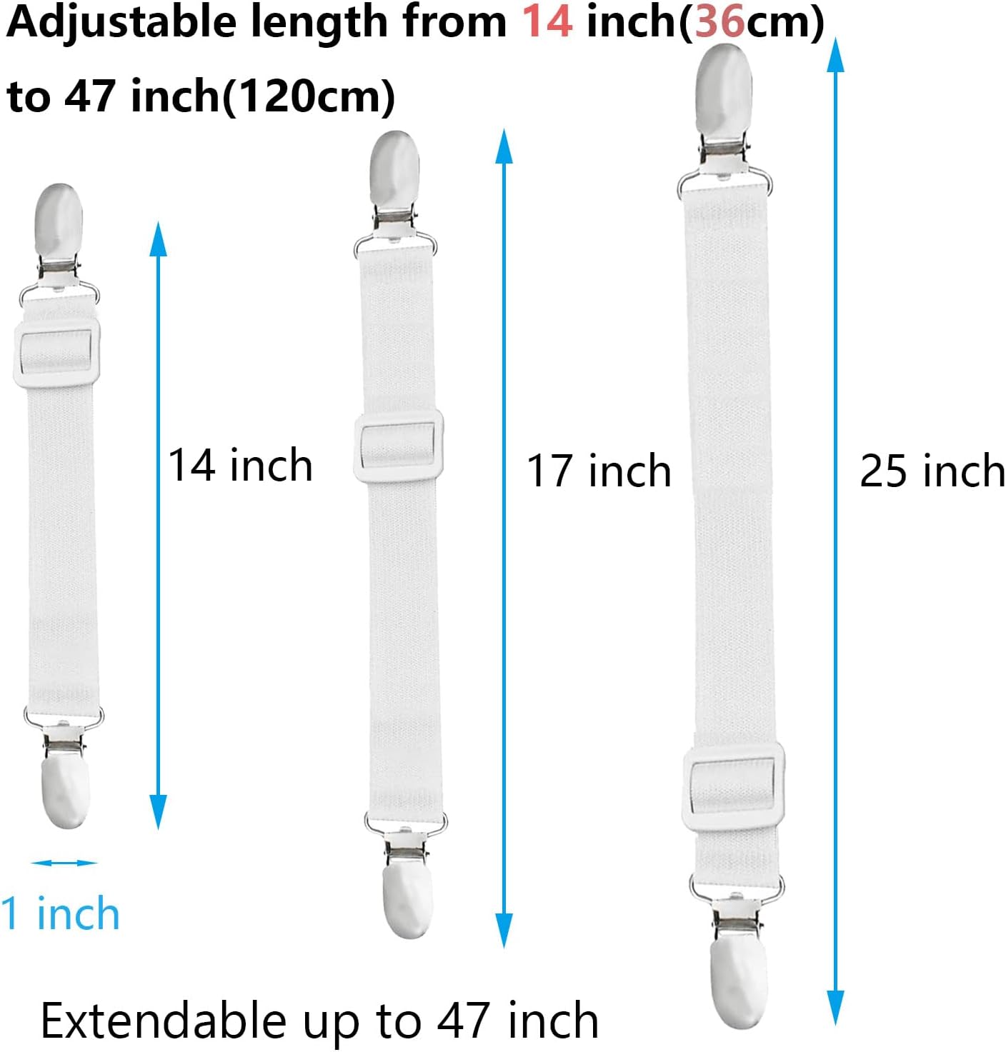 10 pcs Adjustable Sheet Straps with Elastic Bands - White
