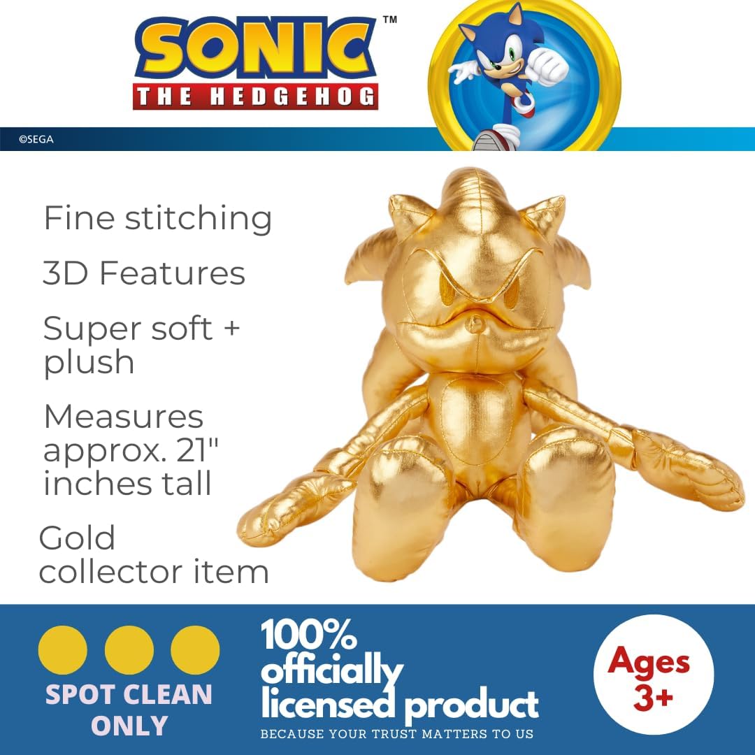 Franco Kids Bedding Plush Sonic The Hedgehog 24K Gold Cuddle Pillow