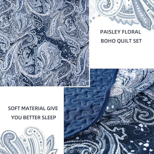 DJY Navy Paisley Quilt Set California King Size