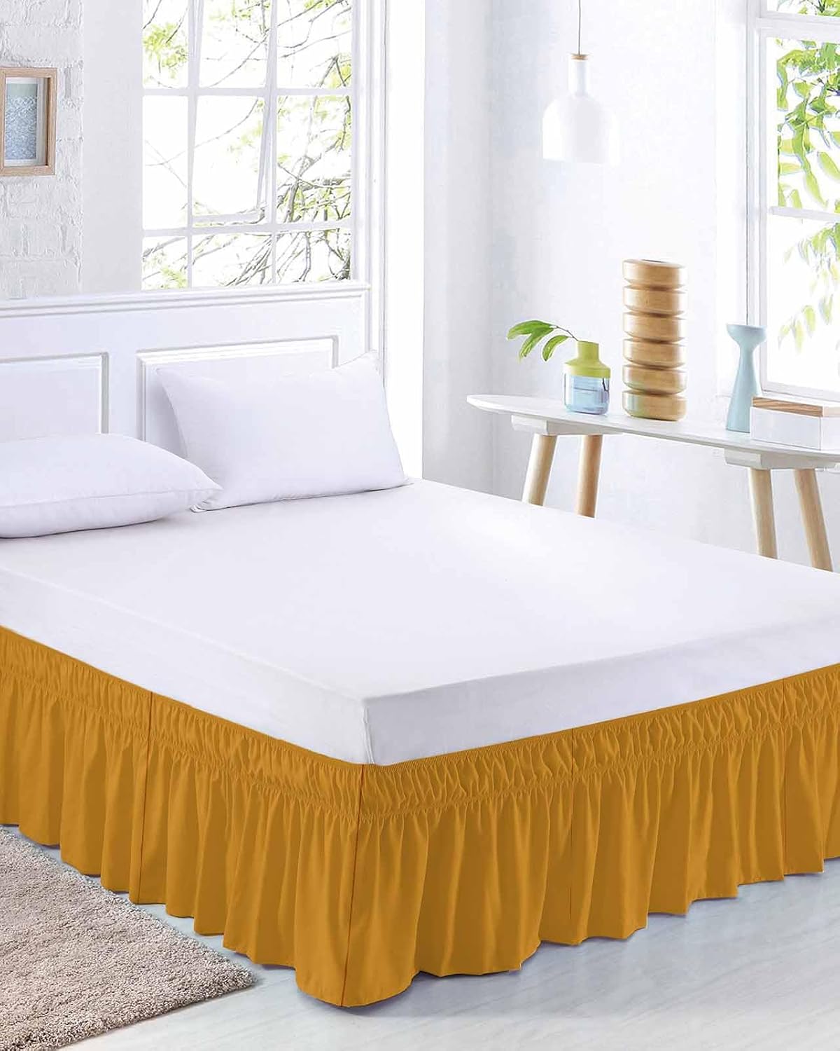 RisQiten Pure Turmeric Cal King Bed Skirt 16 Inch Drop